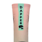 Back view of a seamless toe sock with mint ombre cat face print design with a mint strip with Dapper Chameleon wording and logo in black.