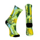 Seamless toe sock with multi-colour greens and yellow lemon & lime print design and black heel and toe.