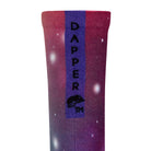 Back view of a purple seamless toe sock with galaxy print design with a purple strip with Dapper Chameleon wording and logo in black.